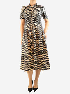 Neutral and black elipse patterned midi dress - size UK 10 Dresses Cvidini 