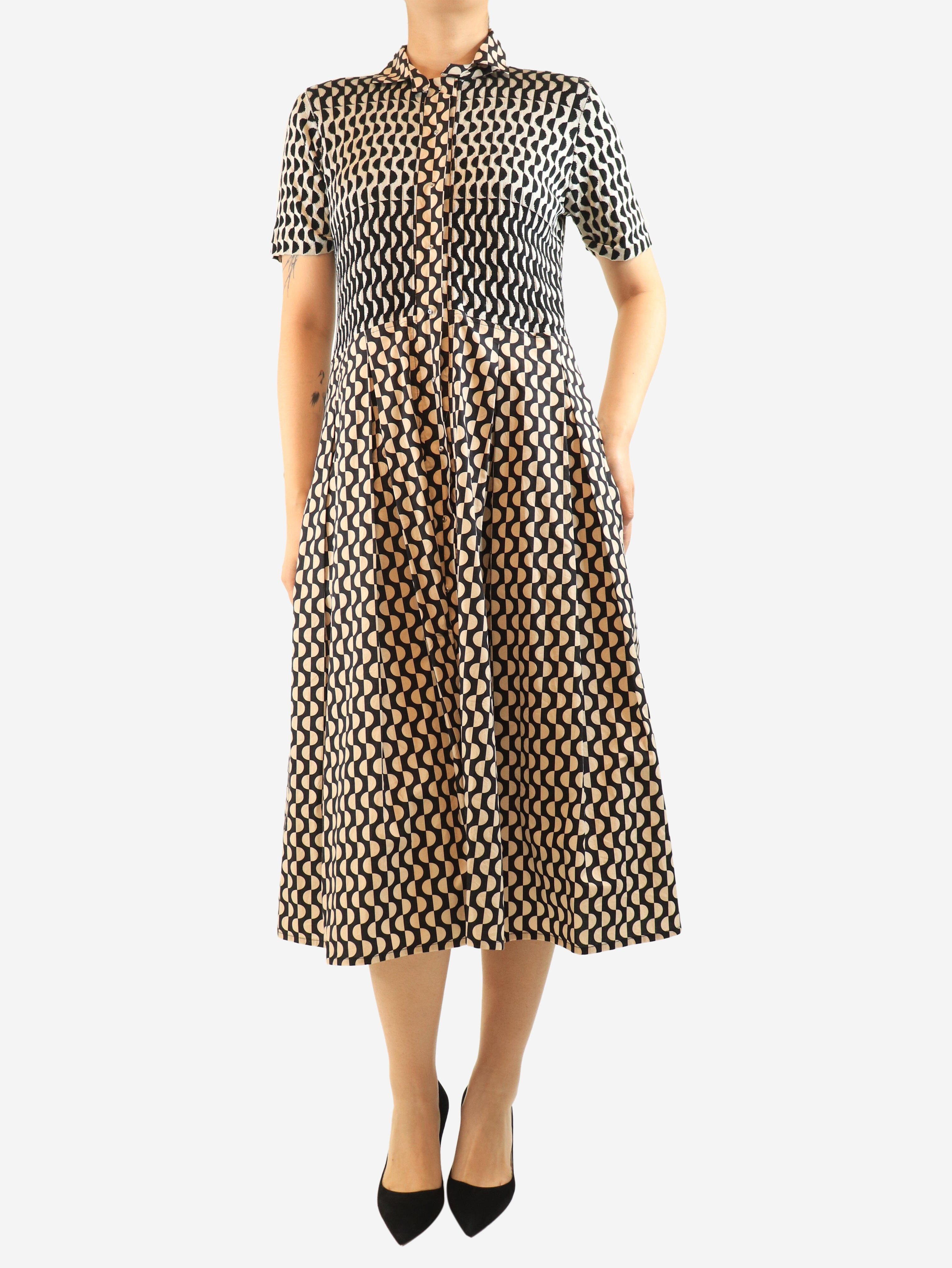 Neutral and black elipse patterned midi dress - size UK 10 Dresses Cvidini 
