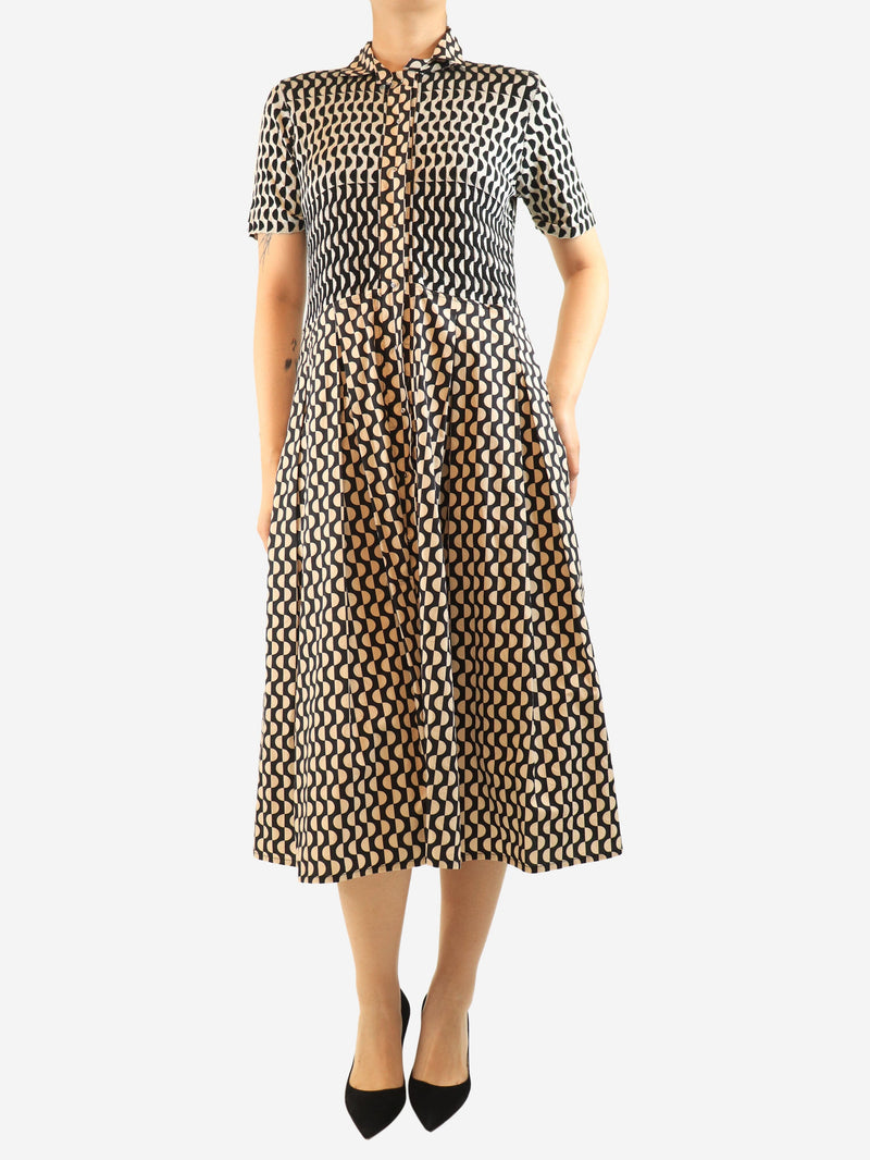 Neutral and black elipse patterned midi dress - size UK 10 Dresses Cvidini 
