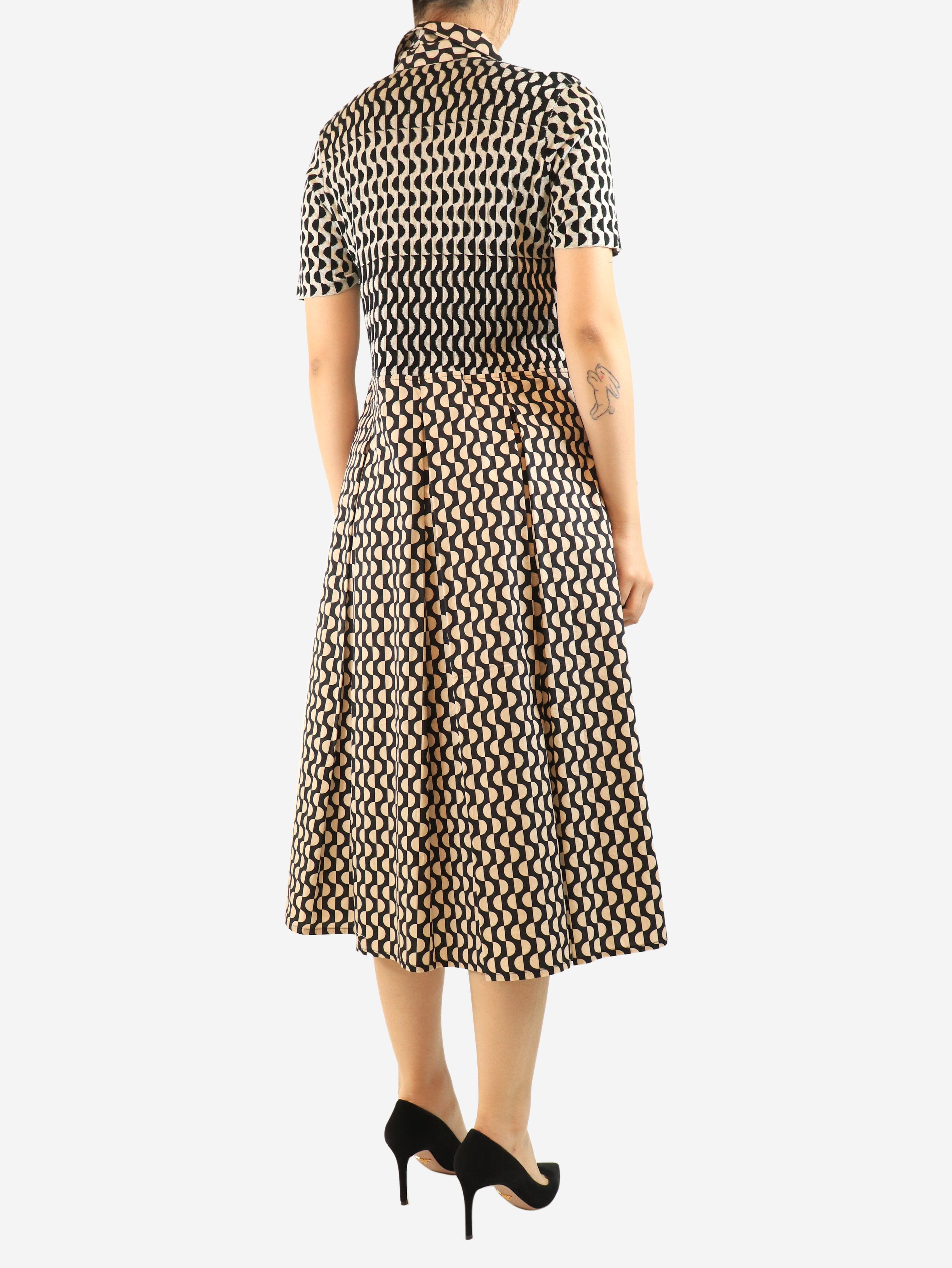 Neutral and black elipse patterned midi dress - size UK 10 Dresses Cvidini 