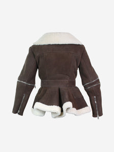 Alexander McQueen Dark brown belted shearling jacket - size UK 8