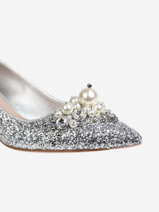 Miu Miu Silver sparkly faux-pearl pumps - size EU 38