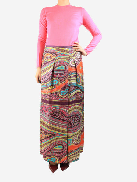 Purple silk paisley maxi skirt - size UK 12 alternate image