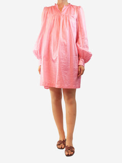 Pink long-sleeved mini dress - size UK 14