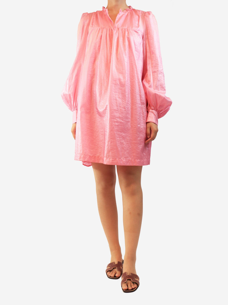 Pink long-sleeved mini dress - size UK 14