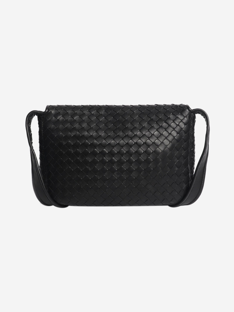 Black Intrecciato leather flap bag