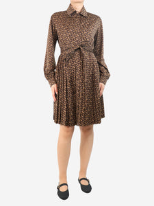 Burberry Brown belted TB monogram printed midi dress - size UK 12