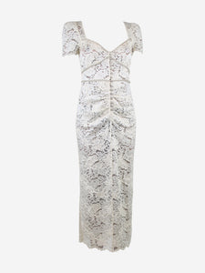 self-portrait Cream bejewelled lace midi dress - size UK 8