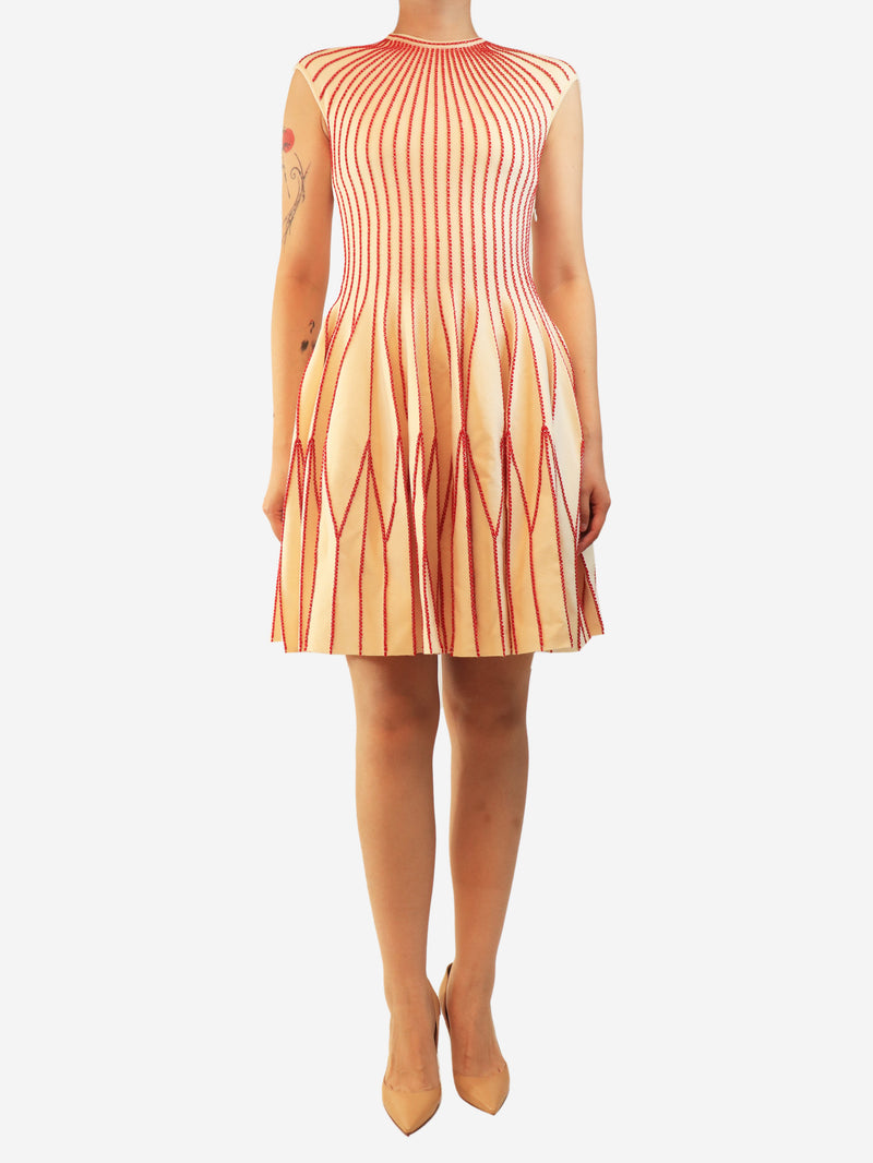 Cream and red sleeveless A-line dress - size M
