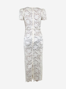 self-portrait Cream bejewelled lace midi dress - size UK 8