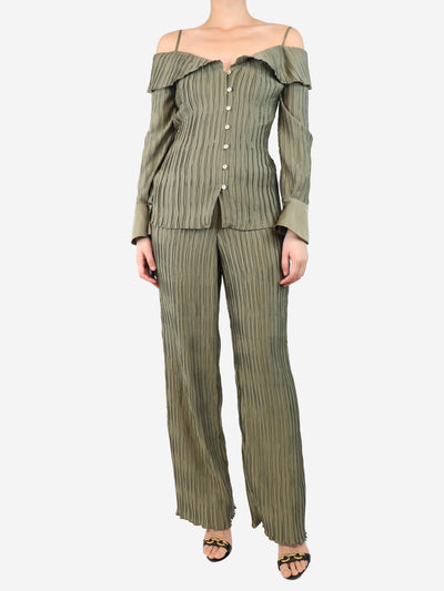 Green pleated trousers and top set - size S Sets Jonathan Simkhai 