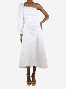 Ulla Johnson White one-shoulder gathered cotton-poplin midi dress - size UK 6