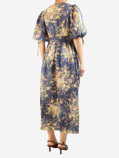 Blue floral linen elastic waist dress - size 14 Dresses Zimmermann 