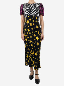 Rixo Black silk printed midi dress - size S