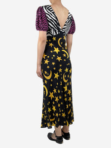 Rixo Black silk printed midi dress - size S