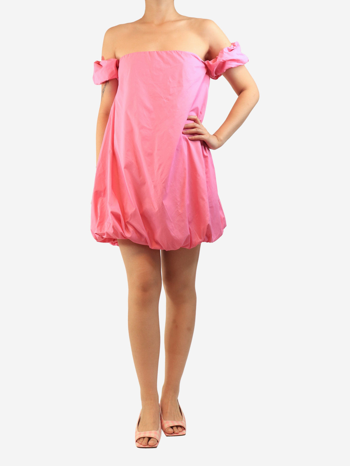 Pink bubble mini dress - size UK 14