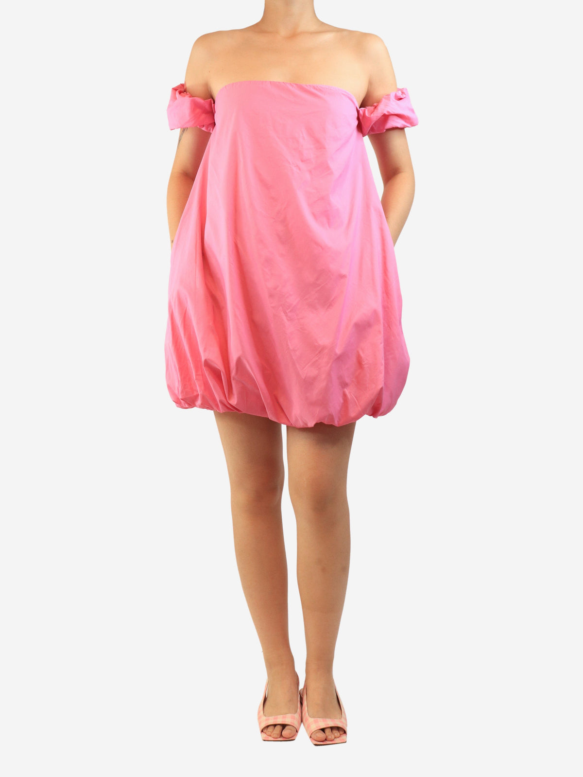 Pink bubble mini dress - size UK 14