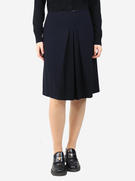 Navy blue crepe pleated skirt - size UK 10 product image