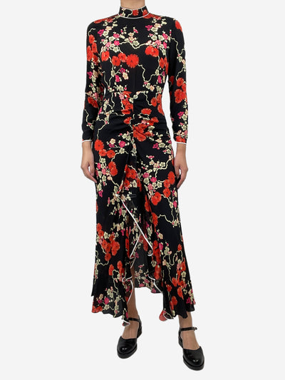 Black silk floral ruffled midi dress - size S Dresses Rixo 