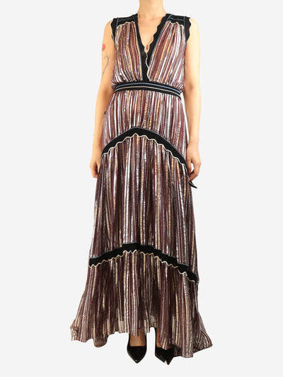 Multicolour metallic chiffon pleated maxi dress - size UK 10 Dresses Petar Petrov 