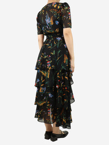 Maje Black floral printed tier dress - size UK 8