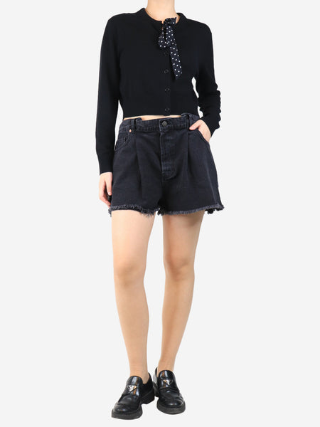 Black frayed denim mini shorts - size UK 12 alternate image