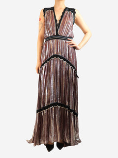 Multicolour metallic chiffon pleated maxi dress - size UK 10 Dresses Petar Petrov 