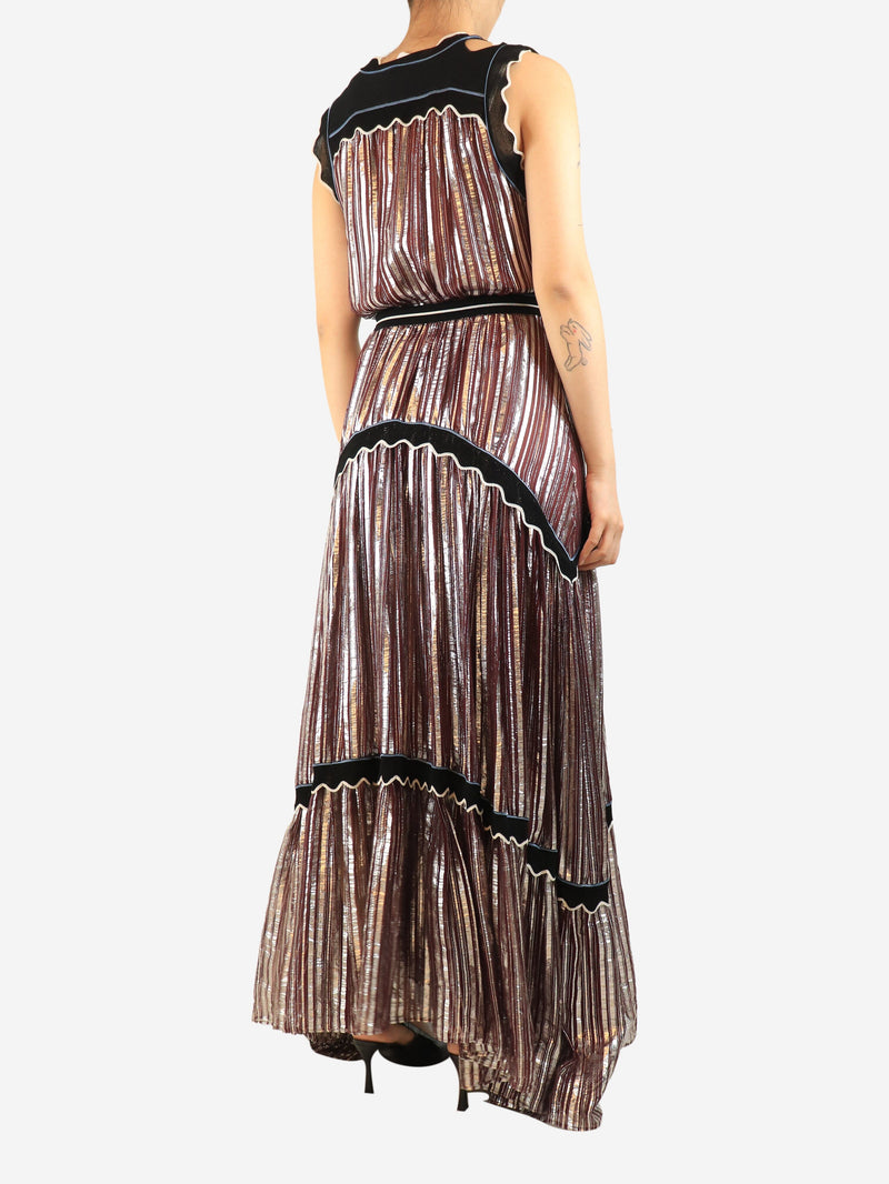 Multicolour metallic chiffon pleated maxi dress - size UK 10 Dresses Petar Petrov 