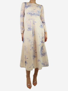 Zimmermann Cream and blue floral printed cotton midi dress - size UK 10