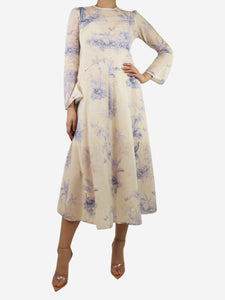 Zimmermann Cream and blue floral printed cotton midi dress - size UK 10