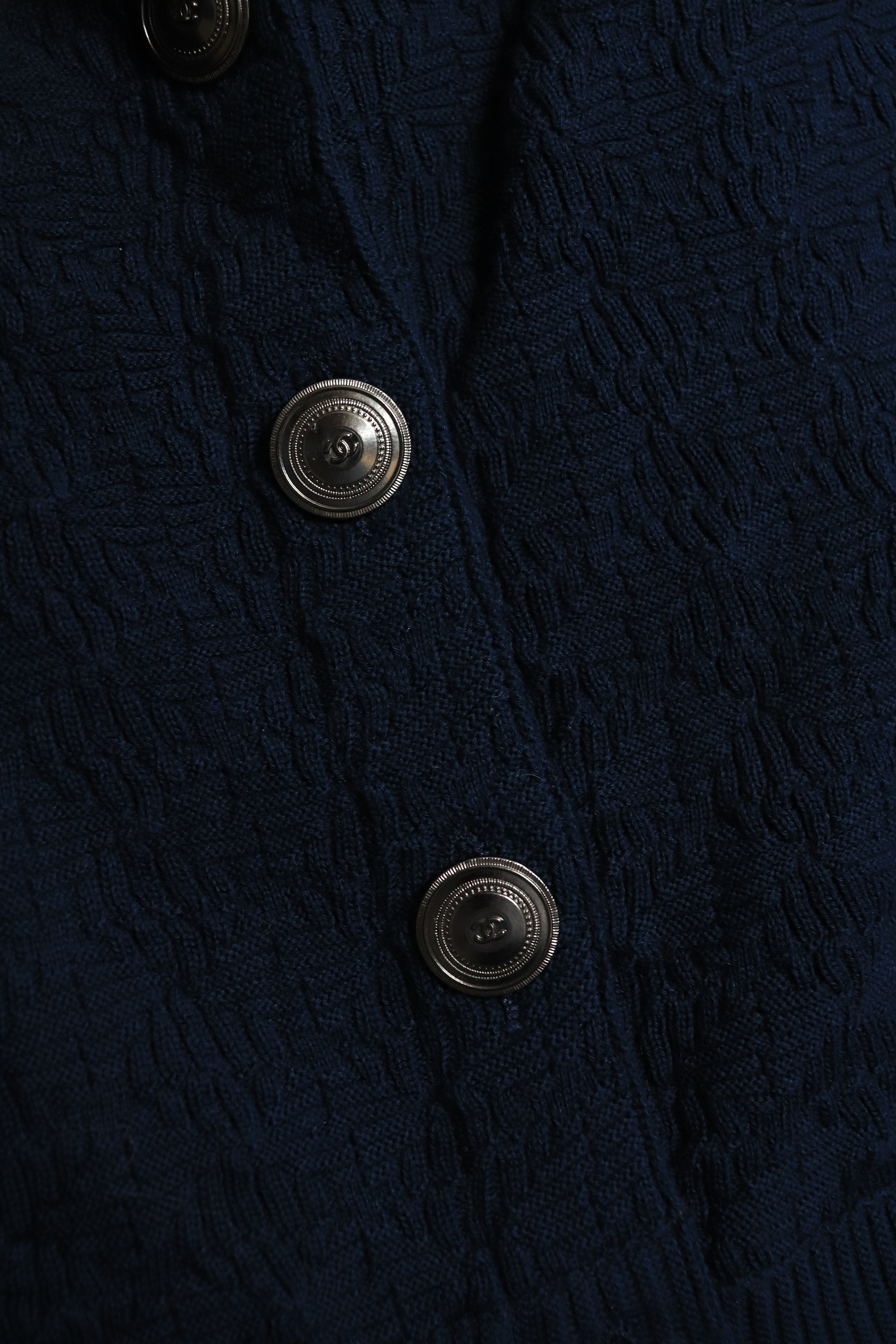 Navy cotton button-back top - size UK 8