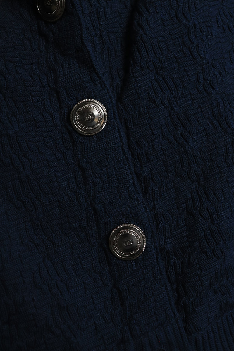 Navy cotton button-back top - size UK 8