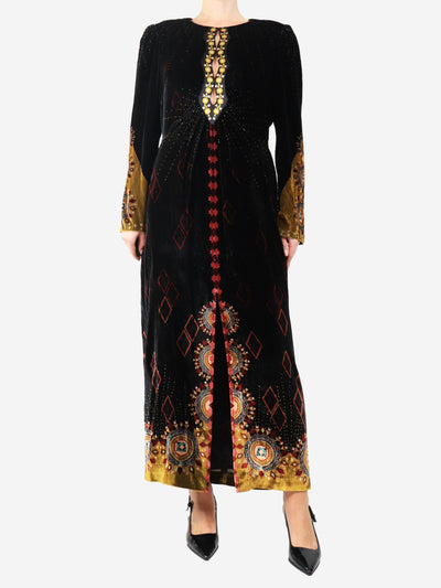 Black printed velvet maxi dress - size UK 14 Dresses Saloni 