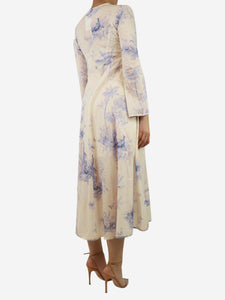 Zimmermann Cream and blue floral printed cotton midi dress - size UK 10