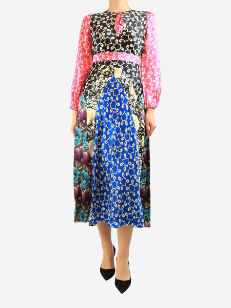Multicolour silk printed midi dress - size UK 10 product image