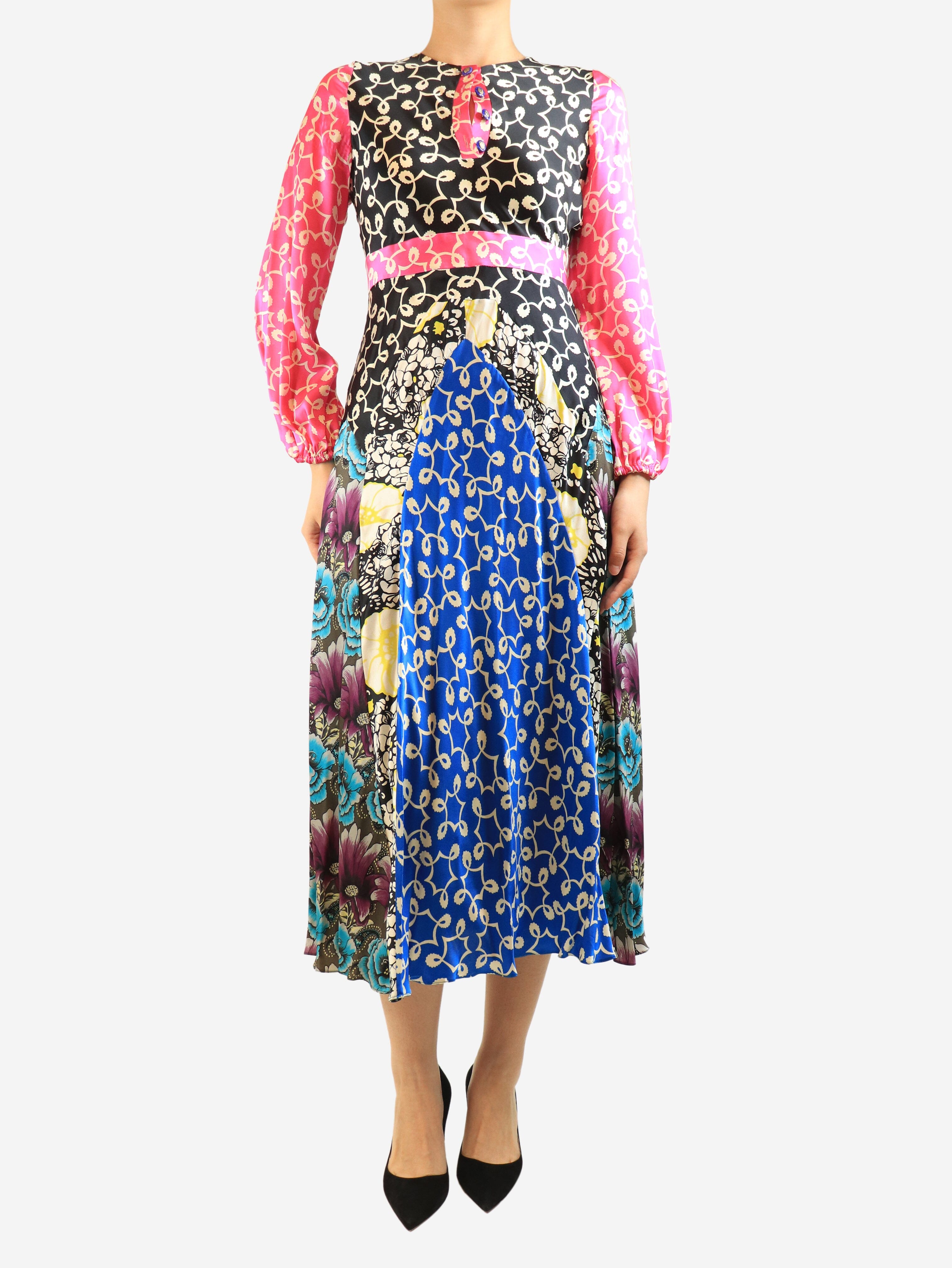 Multicolour silk printed midi dress - size UK 10 Dresses Duro Olowu 