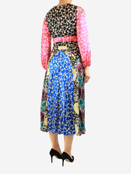 Multicolour silk printed midi dress - size UK 10 alternate image