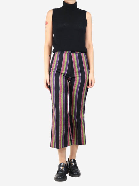 Black striped cloque trousers - size UK 10 alternate image