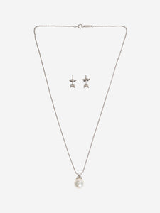 Tiffany & Co. Silver Victoria Pearl and Diamond pendant and earrings set
