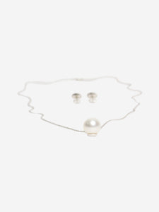 Tiffany & Co. Silver Victoria Pearl and Diamond pendant and earrings set