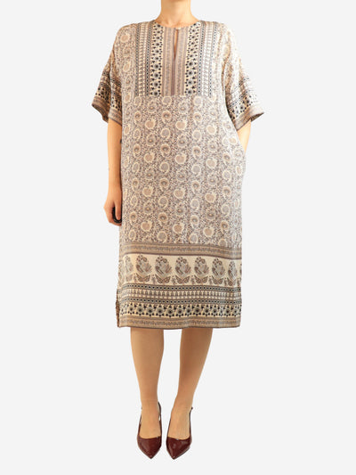 Neutral floral printed silk dress - size UK 8 Dresses Sea New York 