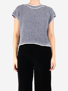 Dark blue and white sleeveless knit top - size UK 14 Knitwear CH Carolina Herrera 