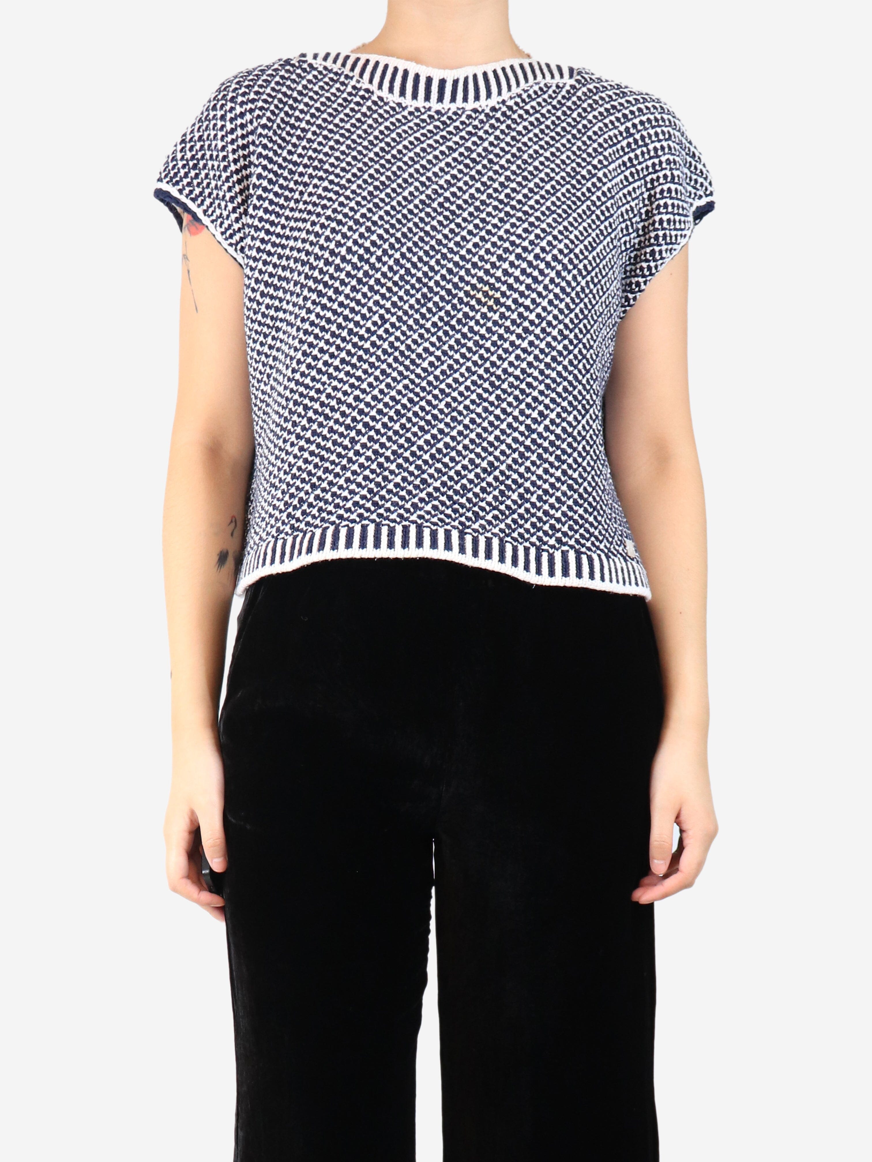 Dark blue and white sleeveless knit top - size UK 14 Knitwear CH Carolina Herrera 
