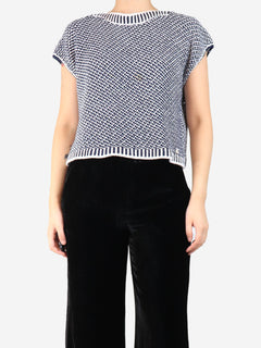 Dark blue and white sleeveless knit top - size UK 14 Knitwear CH Carolina Herrera 