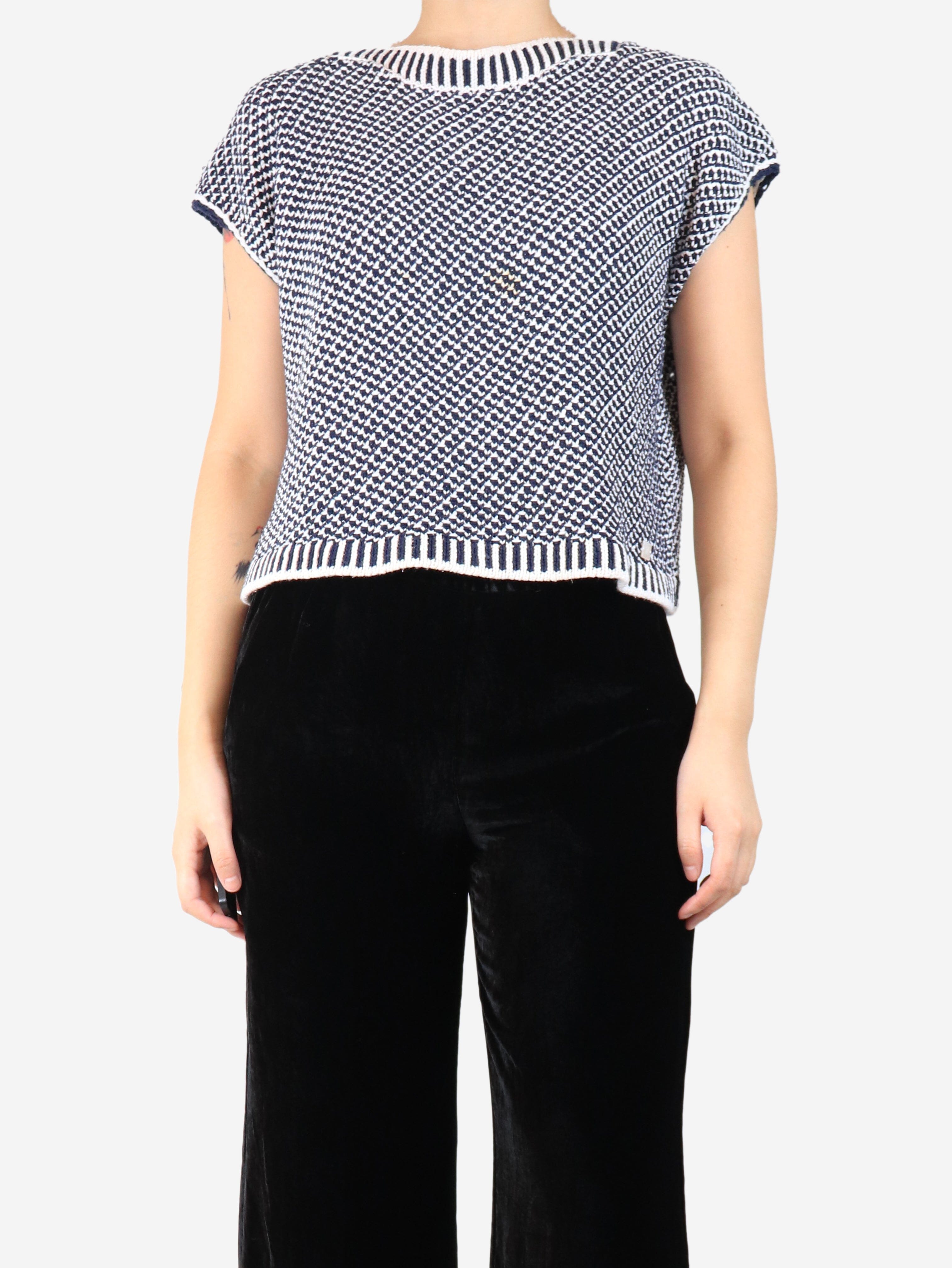 Dark blue and white sleeveless knit top - size UK 14 Knitwear CH Carolina Herrera 