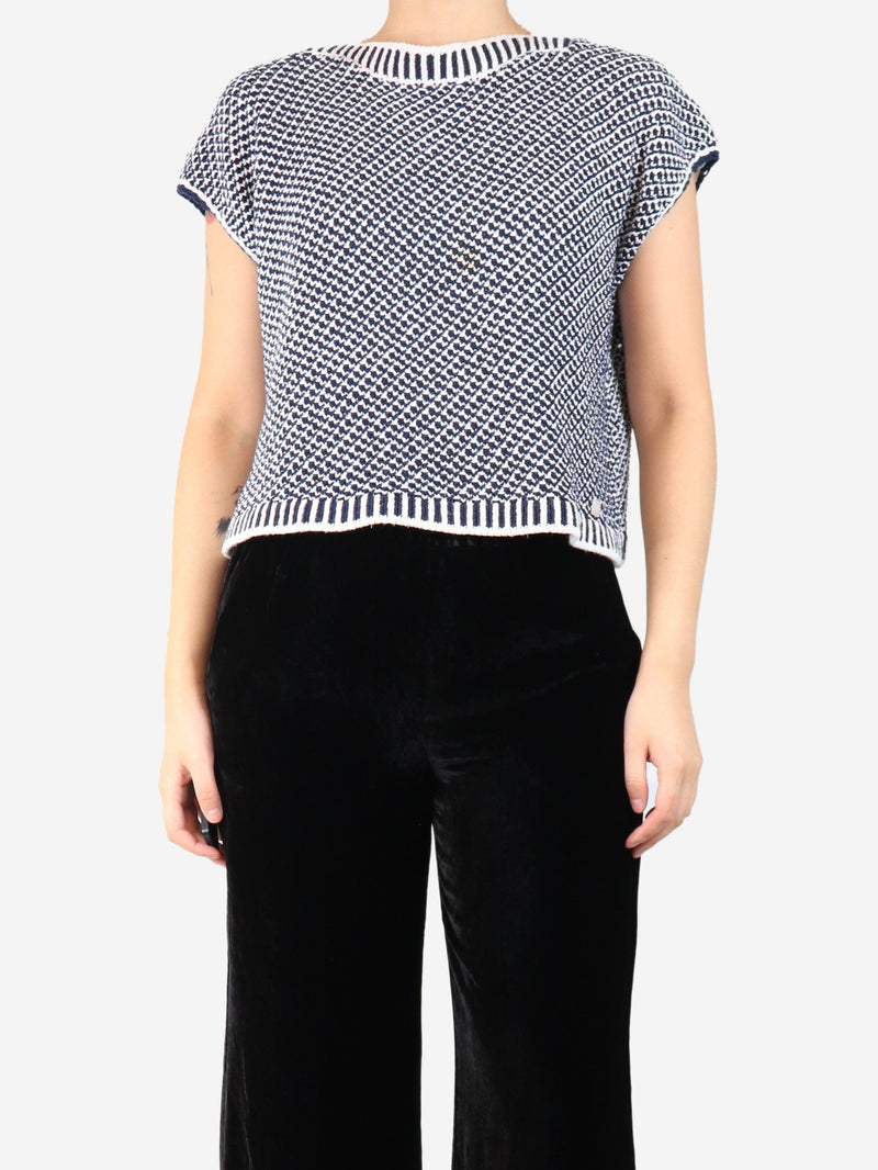 Dark blue and white sleeveless knit top - size UK 14 Knitwear CH Carolina Herrera 