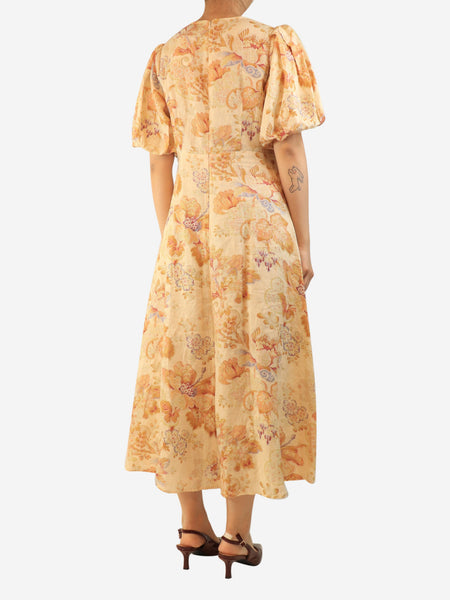Orange floral linen midi dress - size UK 12 alternate image