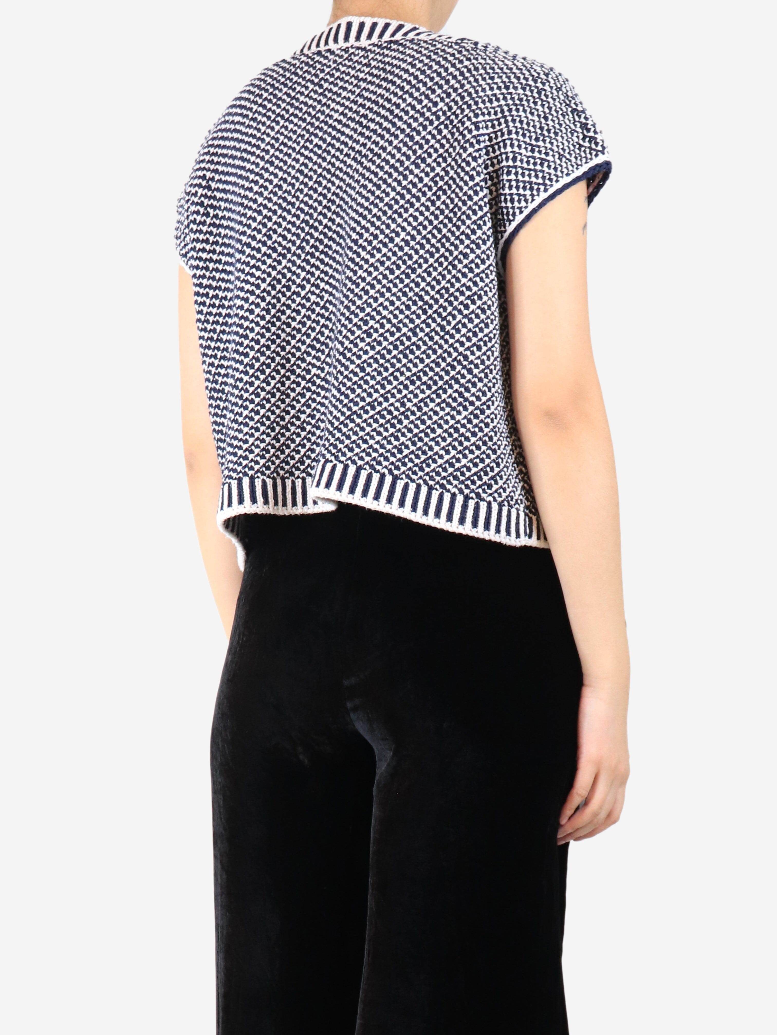 Dark blue and white sleeveless knit top - size UK 14 Knitwear CH Carolina Herrera 