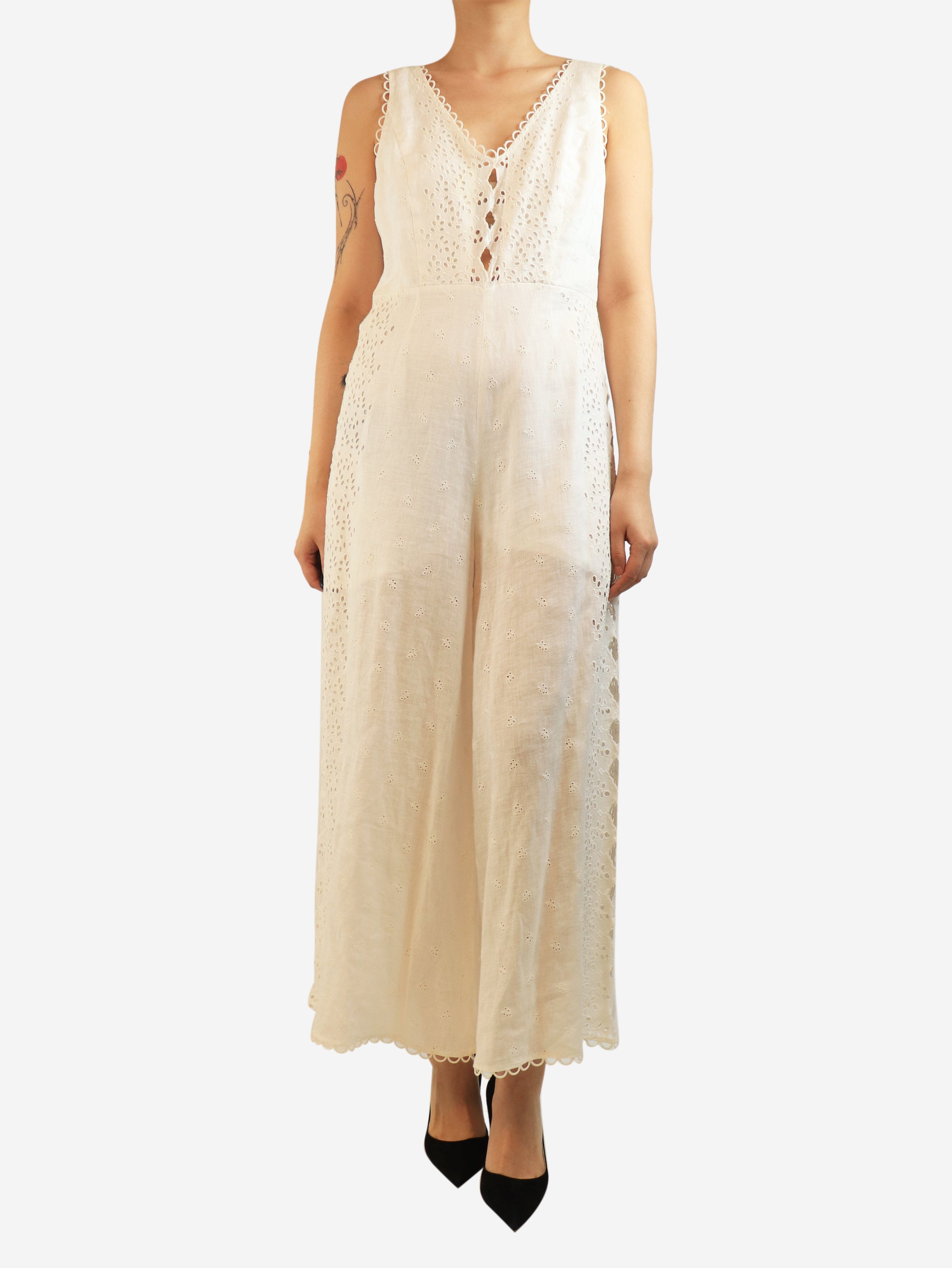 White broderie anglaise jumpsuit - size UK 14 Jumpsuits Zimmermann 