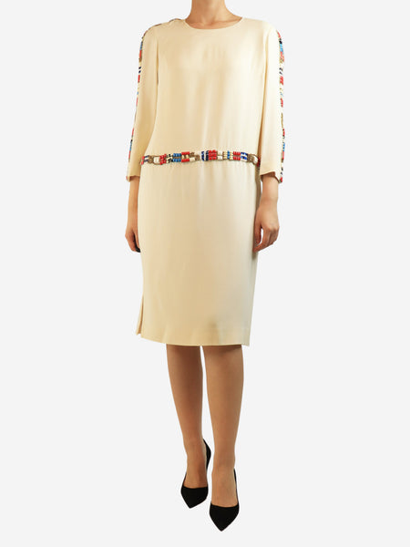 Cream silk beaded midi dress - size UK 12 product image